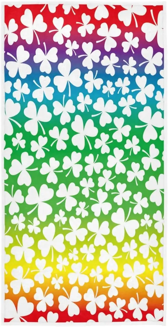 

Beautiful St. Patrick's Day Rinbow Shamrock Clover Soft Highly Absorbent Guest Large Home Decorative Hand Towels Multipurpose fo