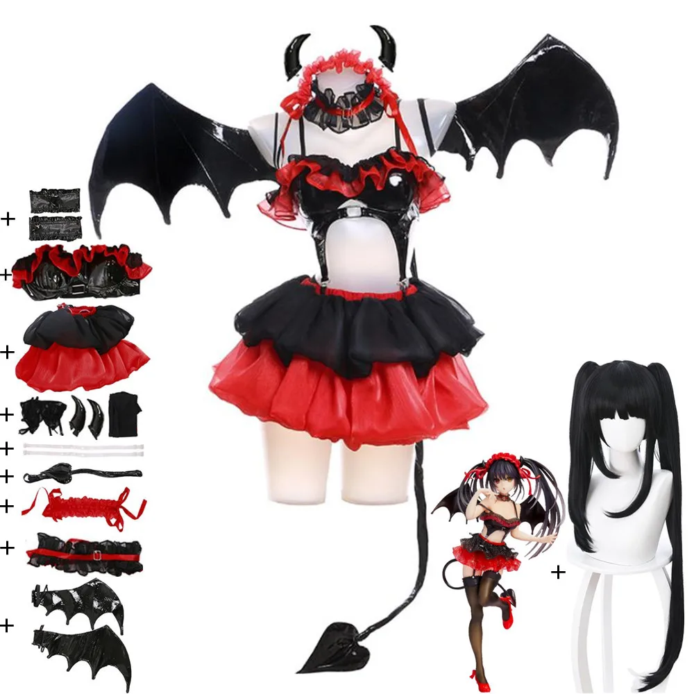 

Anime Game DATE A LIVE DateALive DAL Tokisaki Kurumi Nightmare Cosplay Costume Wig Devil Demon Wings Horns Sexy Woman Suit