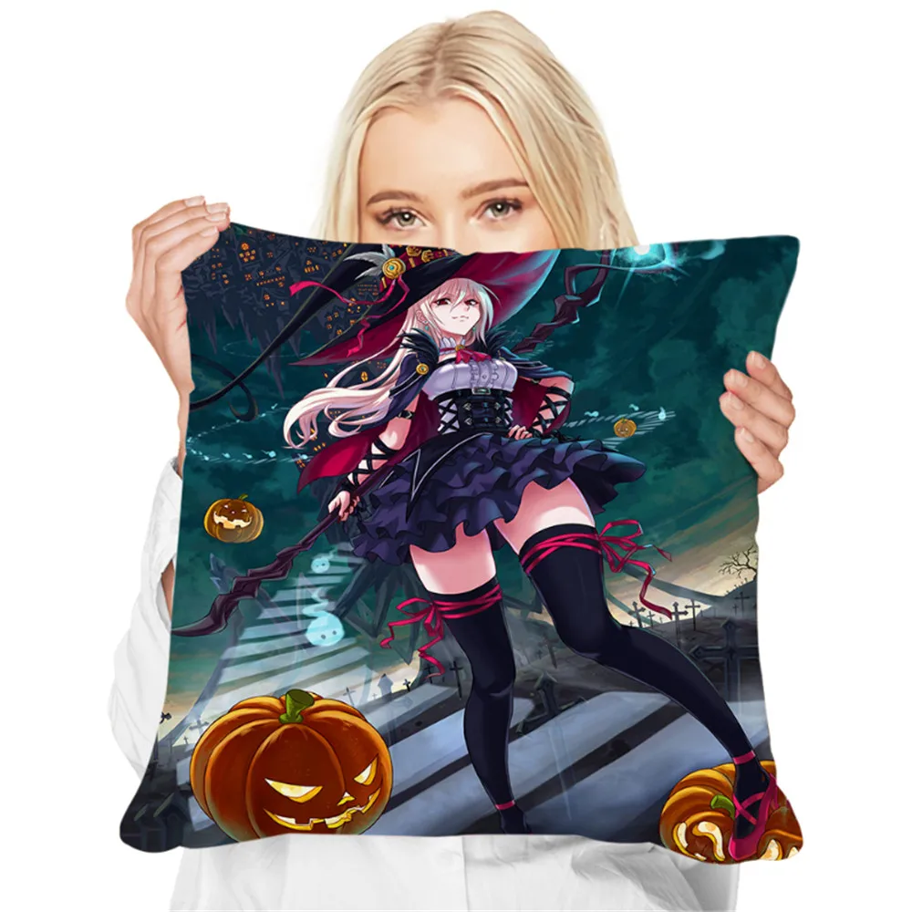 CLOOCL Halloween Cushion Cover Anime Girl Castle Pumpkin Ghost 3D Printed Pillowcase Pillow Cover Festival Gifts 45*45cm