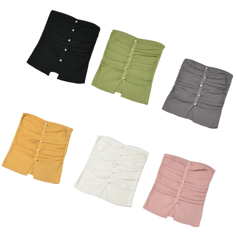 

Женский летний трикотажный Топ без бретелек, с открытыми плечами и пуговицами