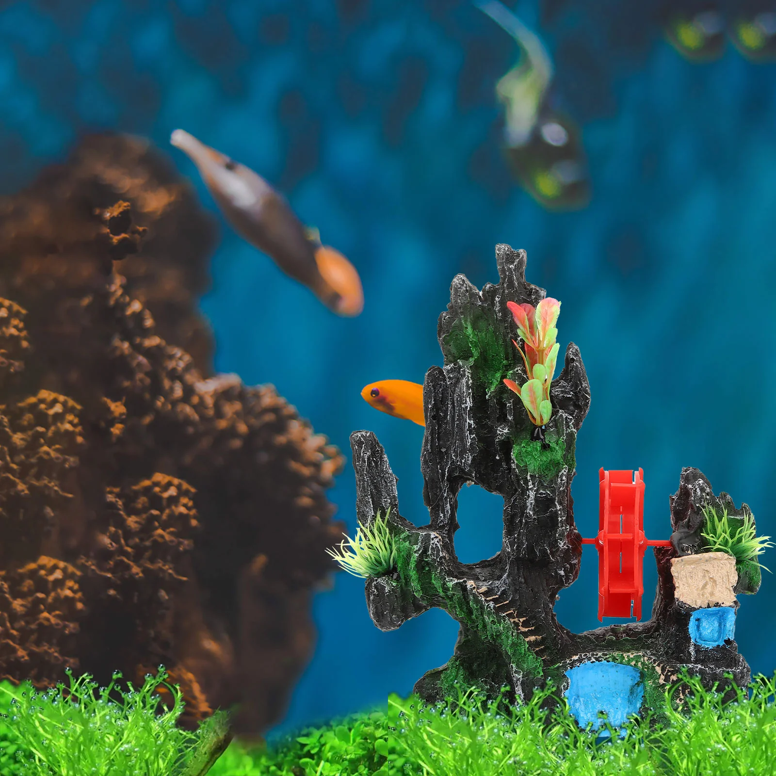 

Tank Aquarium Decoration Artificial Rockery Mountain with Wheel