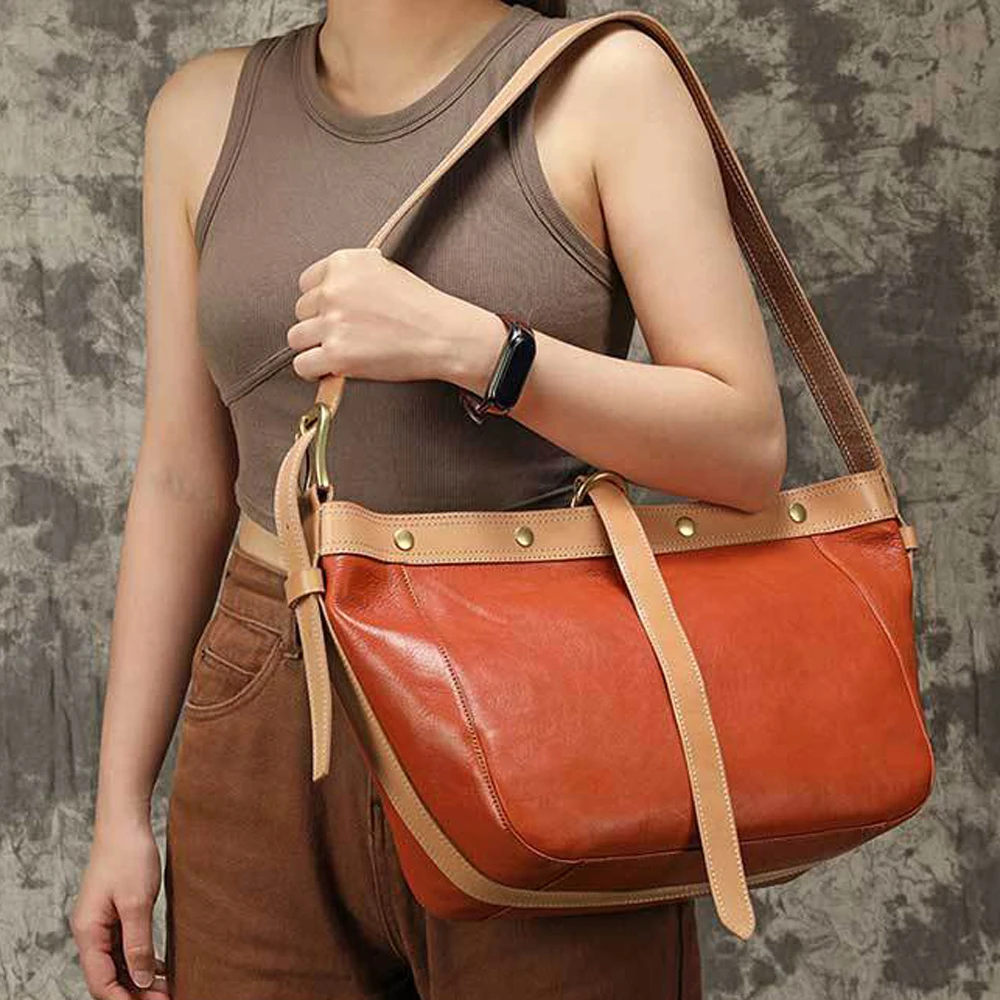 Women's Large Capacity Shoulder Bag Ladies Genuine Leather Commuter Shopper Bags High Quality Luxury Handbag Big Crossbody Bag