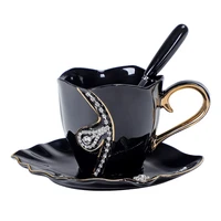 creative design drinkware ceramic 3d tea mugs with rhinestones decoration cups and saucers kitchen utensils noble