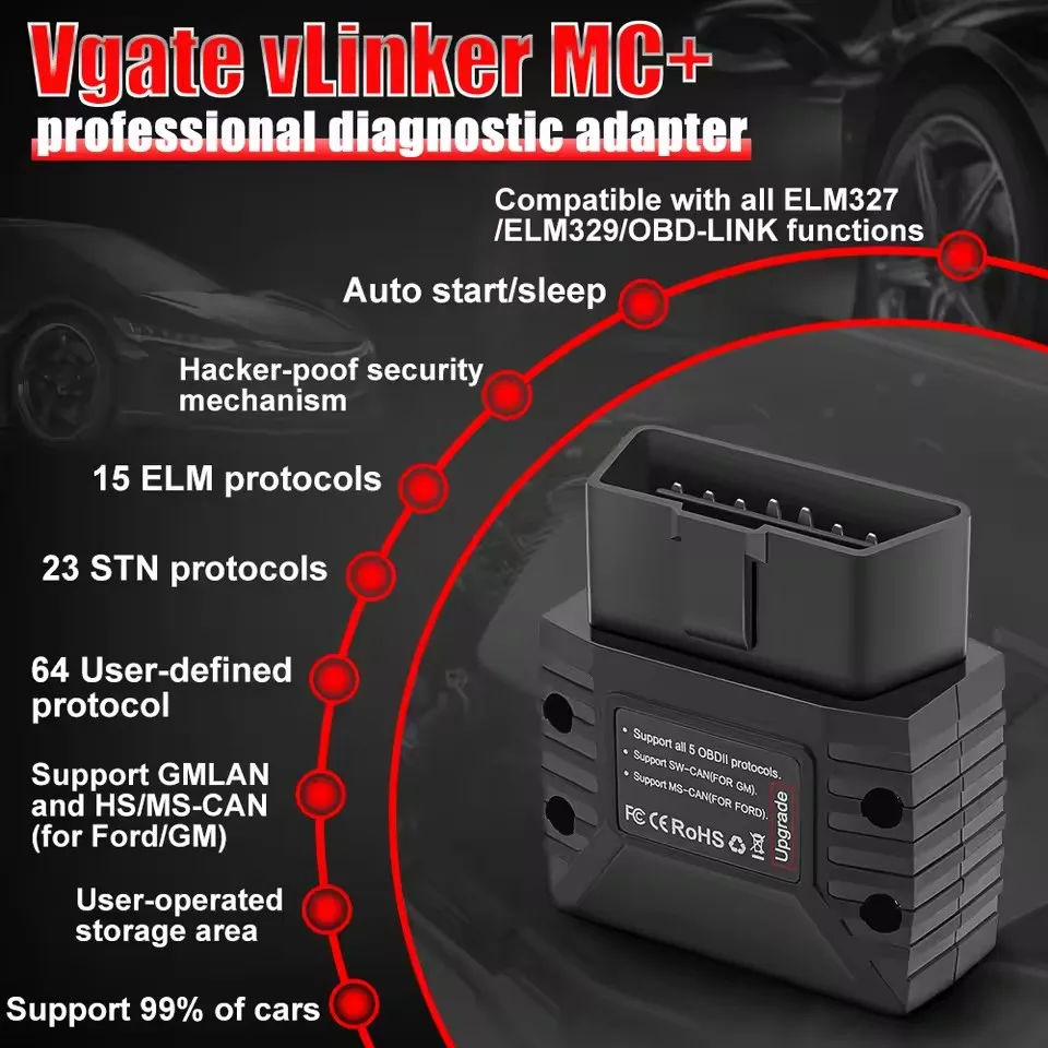 Фото Vgate vLinker MC+ MC V2.2 Bluetooth 4.0 BT3.0 OBD сканер автомобильные диагностические инструменты для IOS Android сканер автоинструмент PK V1.5 ELM327 №2