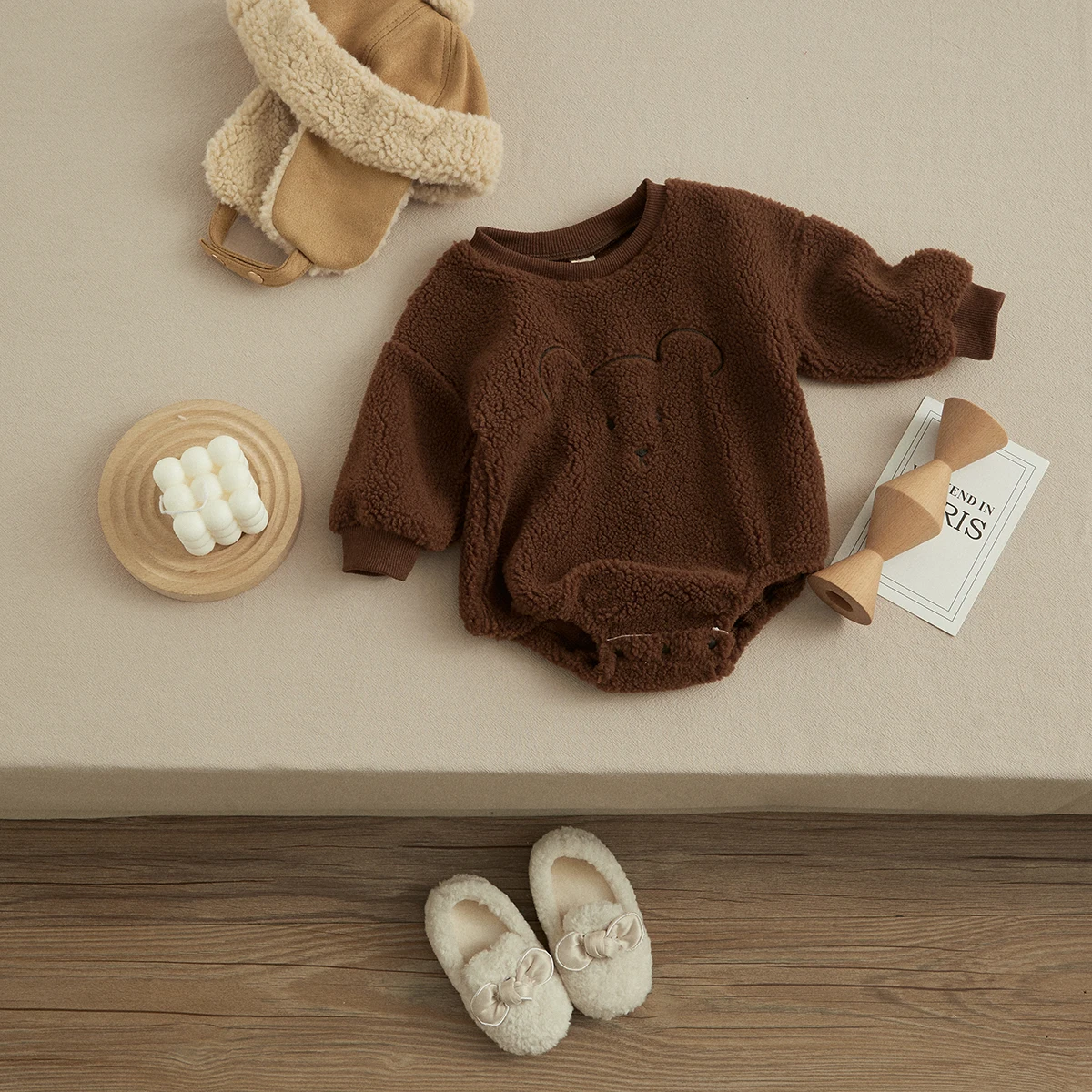 Детский зимний флисовый комбинезон с длинным рукавом и круглым вырезом