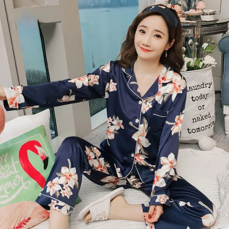 Весенне-осенняя Пижама с V-образным вырезом женская летняя тонкая одежда для сна