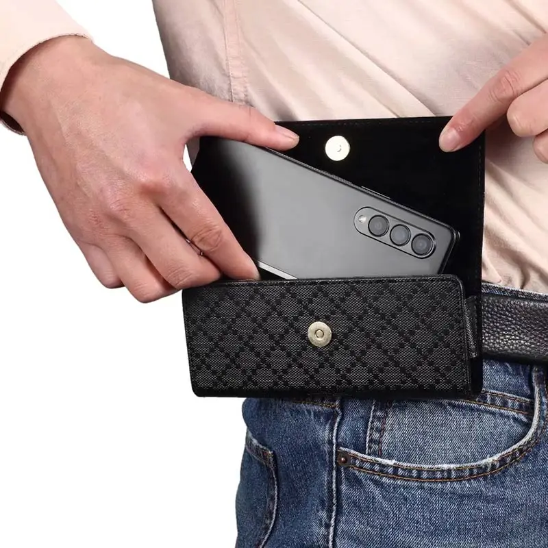 

For Samsung zfold3 fold2 fold Huawei MateX Xs Folding Screen Phone Protective Sleeve Flip Waist Belt Bag Leather Hanging Pouch