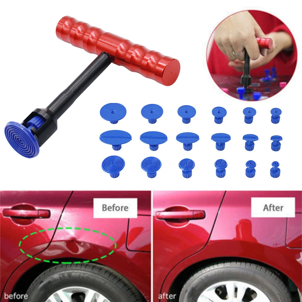 

18 шт. Т-образный вытягиватель для вмятин, присоска для ремонта кузова автомобиля, скользящий инструмент, пластиковая присоска для листового металла, Наборы инструментов для ремонта автомобиля