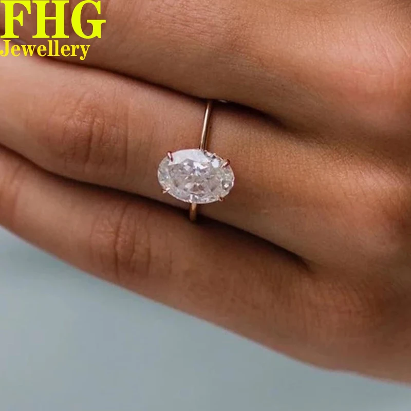 

Кольца из розового золота Soild 18 карат с овальной огранкой 3 карата 8*11 мм, обручальное кольцо с бриллиантами