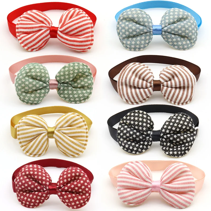 

2pcs Striated Dot Adjustable Dog Cat Bow Tie Puppy Pets Neck Tie Pet Supplies Kitten Cat Dog Collar Strap Cat Dog Accessories