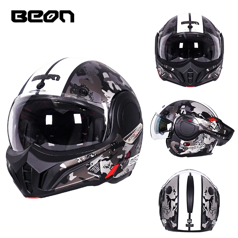 

BEON B707 FASHION BLACK WHITE 180 DEGREE REVERSE FLIP UP HELMETS FULL FACE MOTORCYCLE MODULAR RACING RIDING HELMETS MOTORBIKE