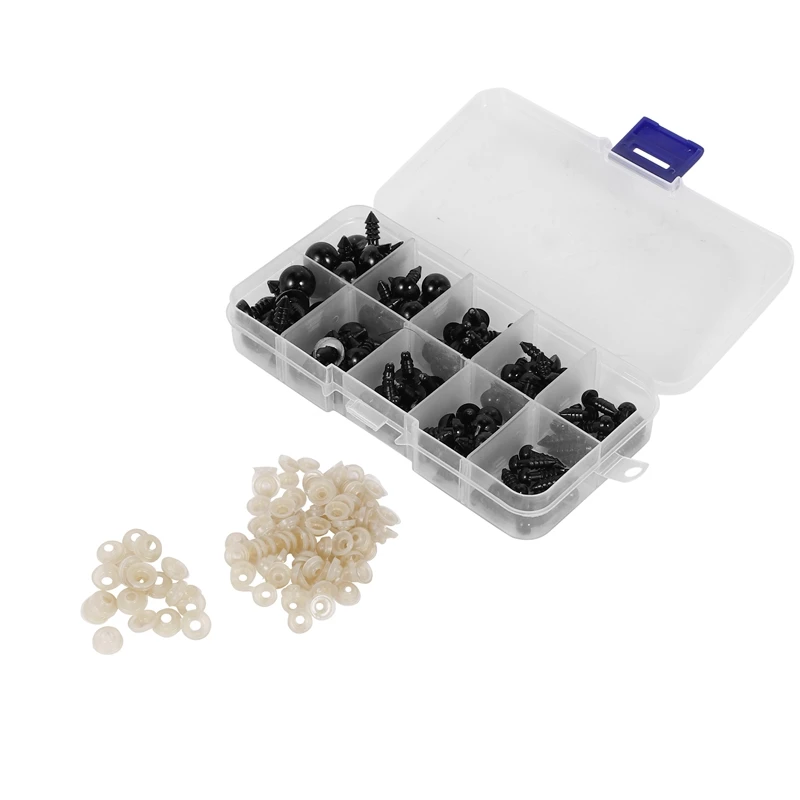 

100 pcs 6-12 mm Plastic Safety Eyes, Black Safety Eyes Doll Making with 100 pcs Washer for Toy Making DIY Crafts