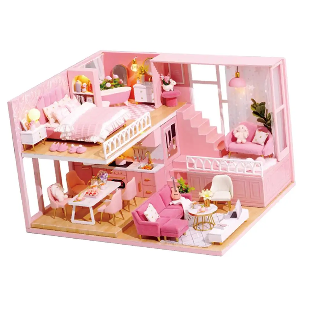 

1 Set 1/24 Dollhouse DIY Pink Assembly Exquisite Holiday Birthday Gift