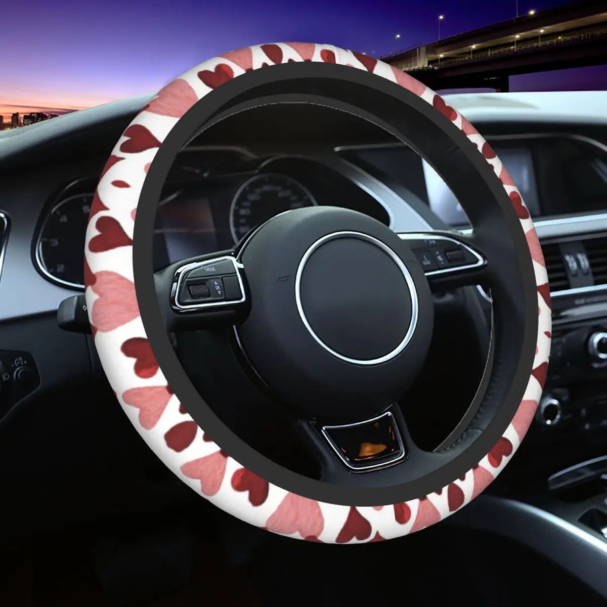 

Car Steering Wheel Cover Valentines Day Love Heart Romantic Gift Braid On The Steering Wheel Cover Elastische Car Accessories