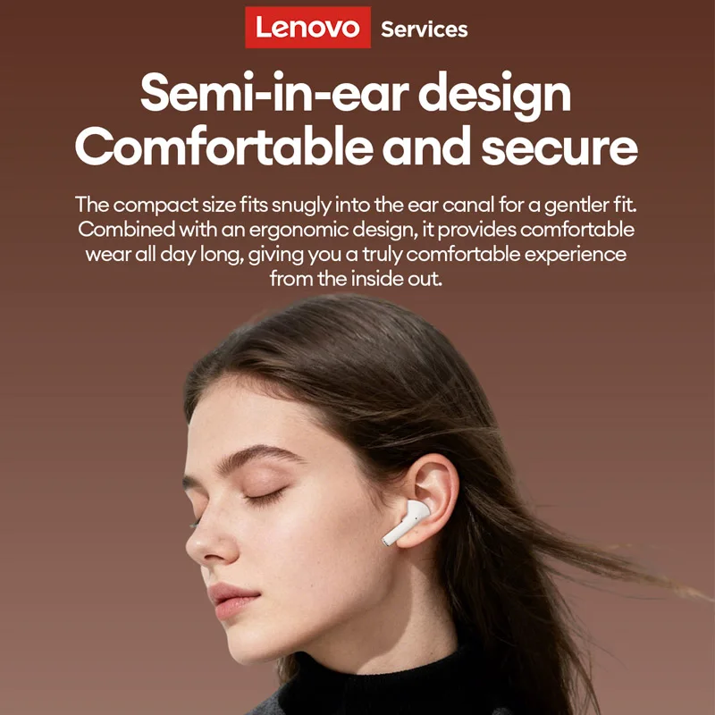 Фото Беспроводные наушники Lenovo LE231 с Bluetooth 6.0, шумоподавлением ENC, кожаными вкладышами, для игр и музыки, водонепроницаемые IPX5 №4