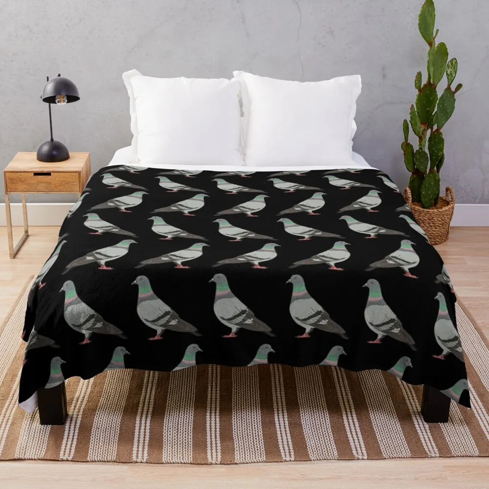 

pigeon walk 2020, black background Throw Blanket Knitted blanket textile for winter home decorative bed blankets