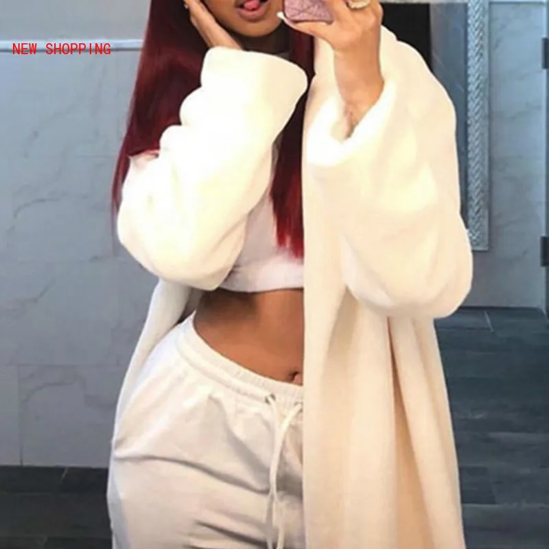 White Teddy Coats Faux Fur Jacket Elegant Long Shaggy Trench 2021 Winter Homewear Women Furry Jackets Fluffy Artificial Fur Coat