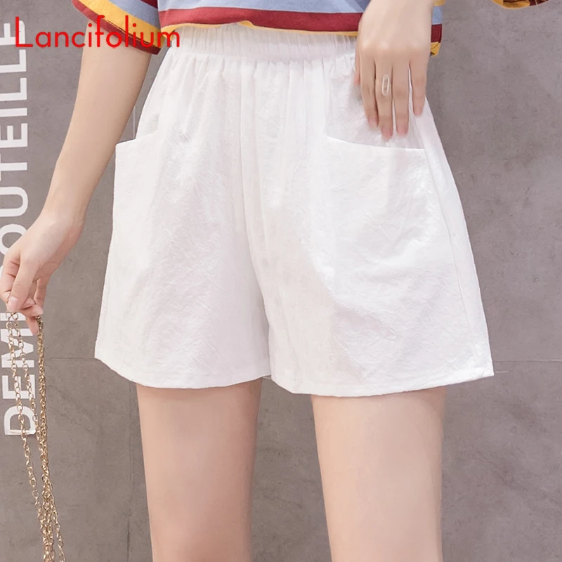 White Cotton Casual Shorts Summer Baggy Korean Vintage Elastic High Waist Preppy Girl Basic Female Black Sweat Shorts Women 2022