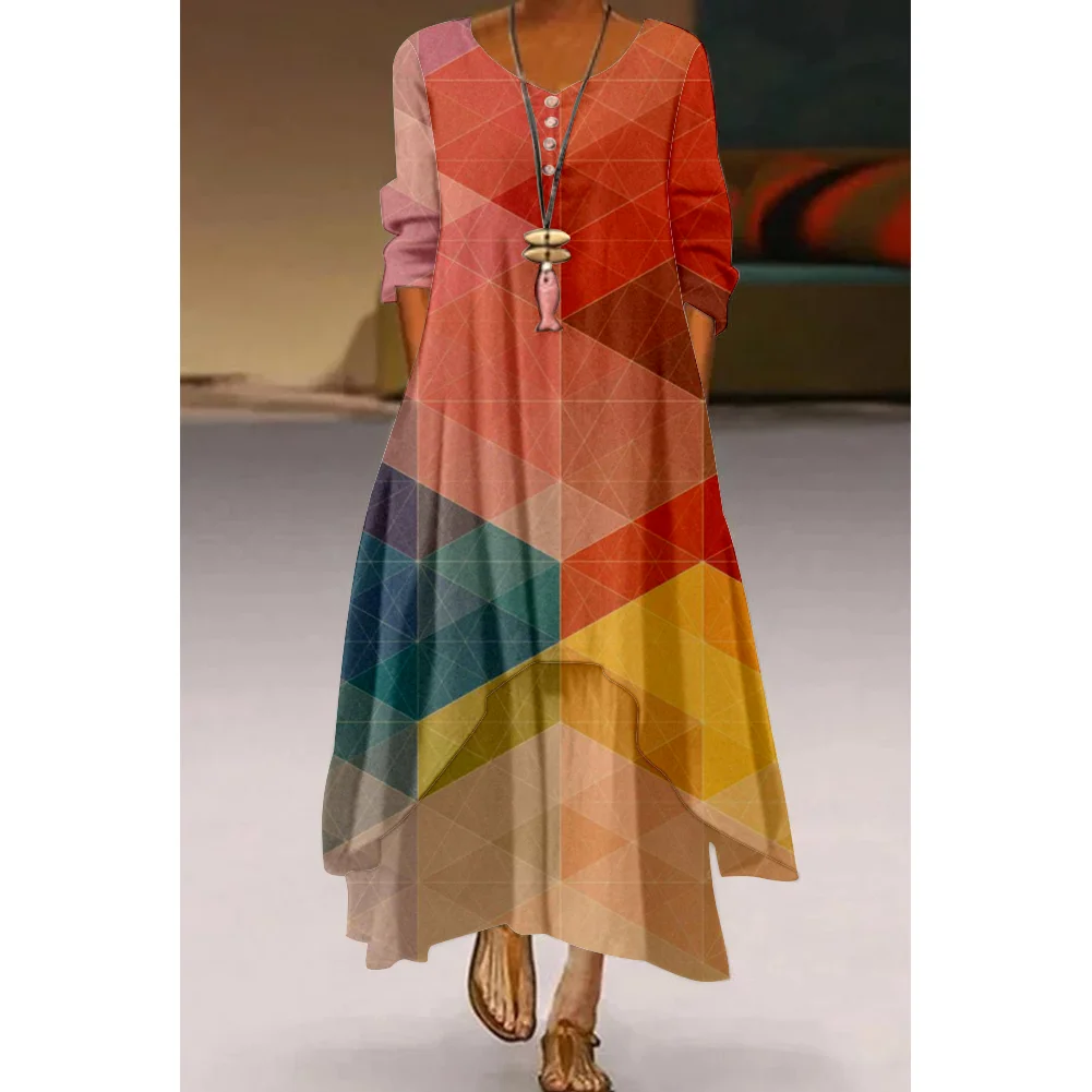 

Natural Printed Long Skirt Ladies Fashion Femme Vestido Sexy Dress Long Sleeve Elegant Intellectual Dress Casual Vestidos