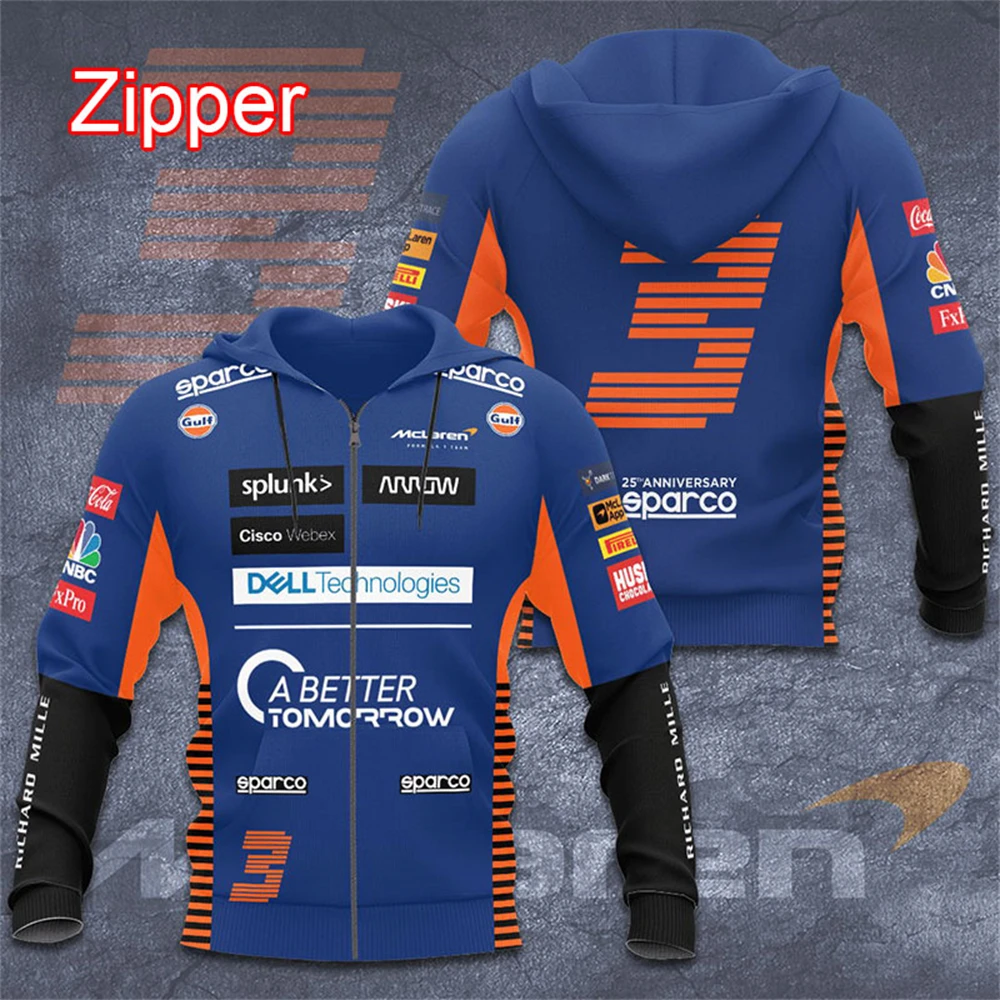 

2023-F1 McLaren Hoodie Formula One Team Car Racing 3D Print Gulf Men Women Fashion Zipper Sweatshirt Children Spring Jacket Coat