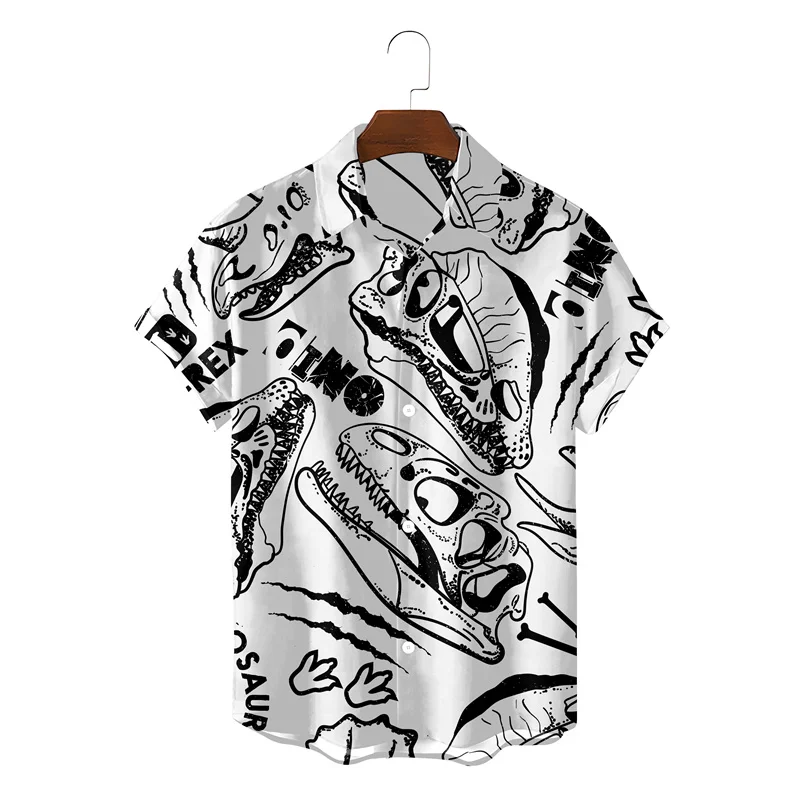 

Summer Men Shirt Beach Style Dinosaur Printed Hawaiian Shirts Casual Short Sleeve Turn Down Collar Blouses Boy Tops Camisa Homme