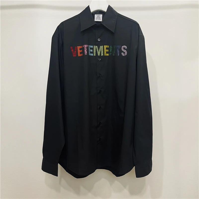 

2022 Brand New Rhinestone Vetements Shirt Men Women Top Quality Shirt Loose Fit Blouse Long-sleeves #e1