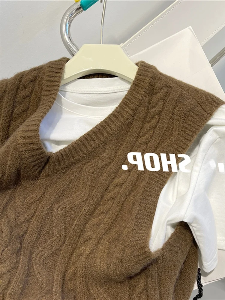 Японский модный ретро свитер с v-образным вырезом жилет для женщин ранняя весна