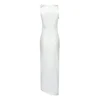 Kylie Jenner Style White Sleeveless Pleated Cut Out Side Split Bodycon Clubwear Party Dress 5