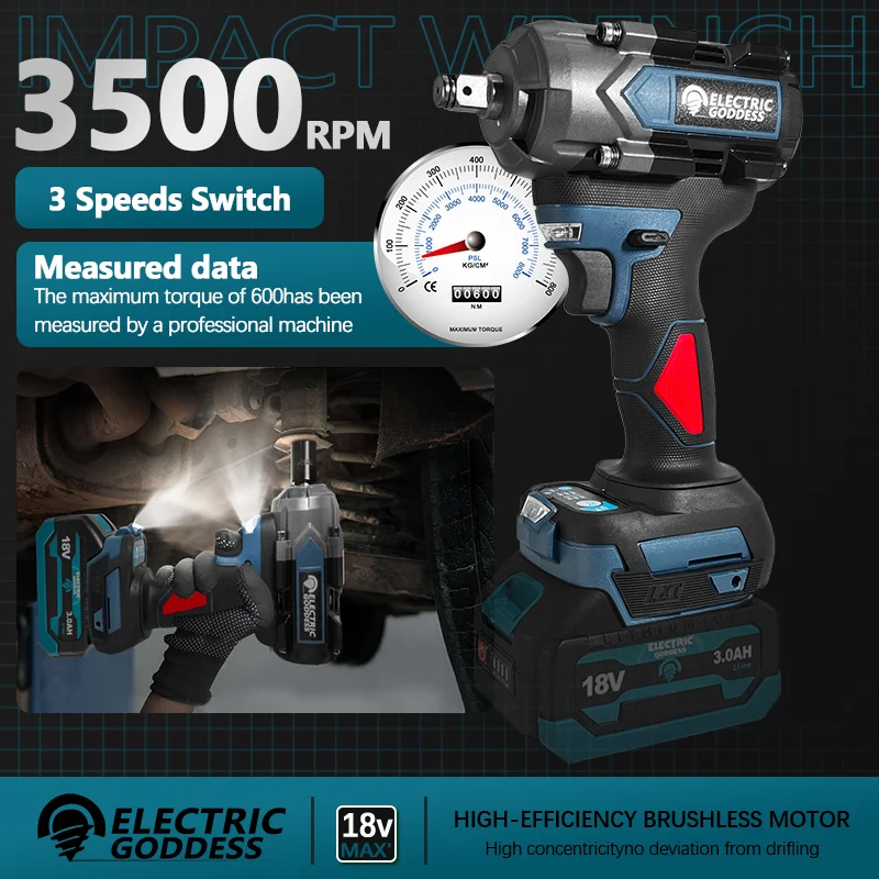 Электрический бесщеточный ударный гайковерт Goddess крутящий момент 600NM