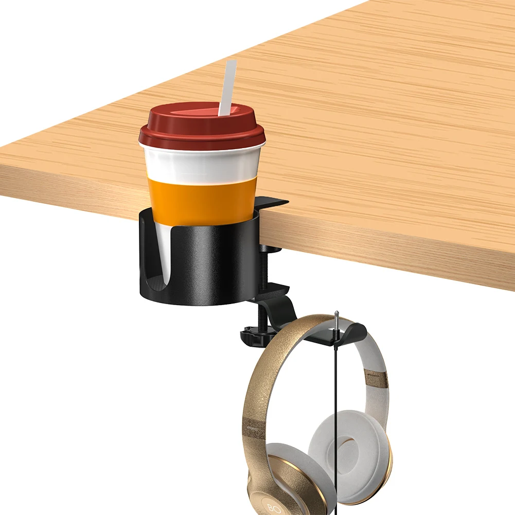 

2 In 1 Universal Gaming Headphone Holder Headset Hook Hanger Mount Under Desk Drink Cup Mug Rack Organizer with Clamp