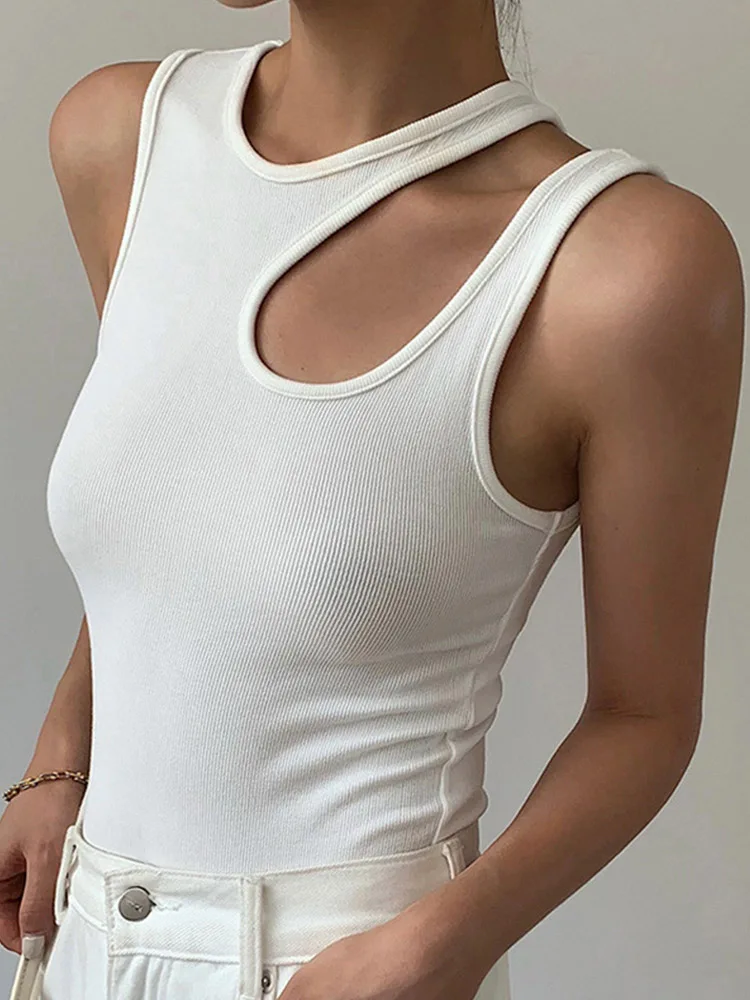Casual white cut t shirt women round neck sleeveless korean slim t shirts women clothing 2023 summer fashion 1