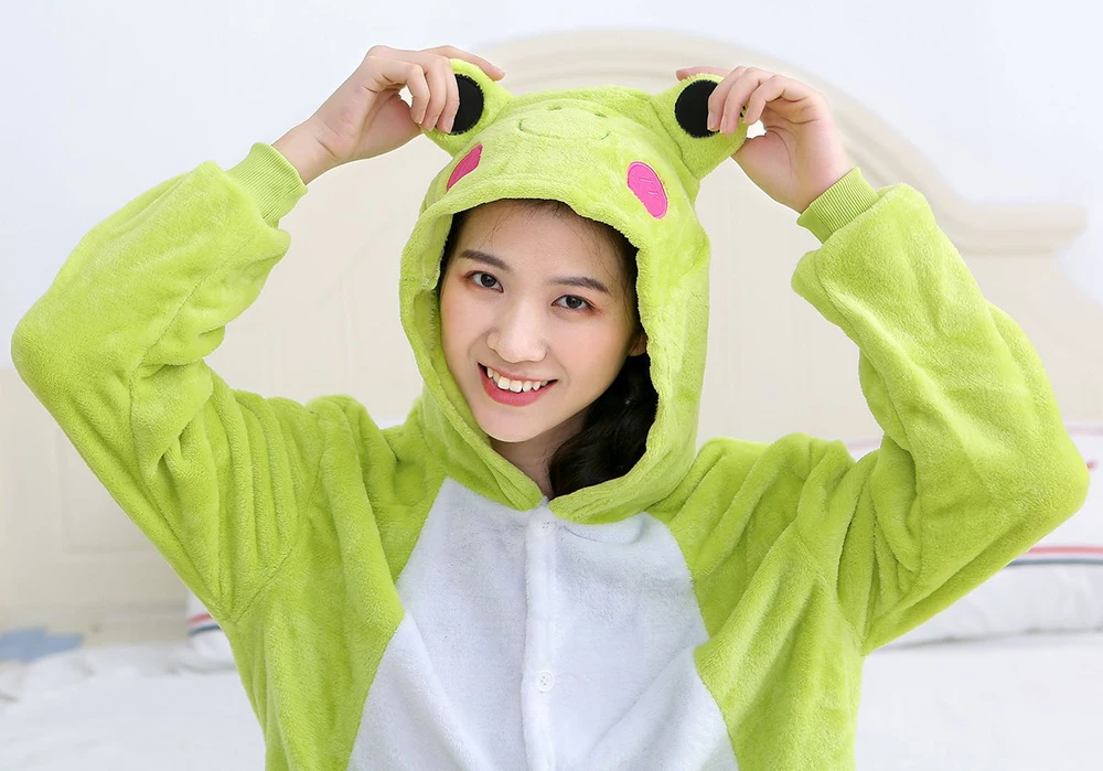 Adults Animal Onesies Frog Pajamas Sets Sleepwear Women Men Winter Unisex Festival Cosplay Costumes Kids Cartoon Flannel Pajamas