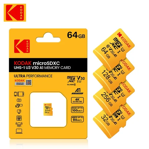 Оригинальная Карта Памяти KODAK MicroSD 64 ГБ 32 ГБ C10 TF Micro SD SDXC 128 ГБ 256 ГБ 512 ГБ U3 V30 4K Память Для Телефона