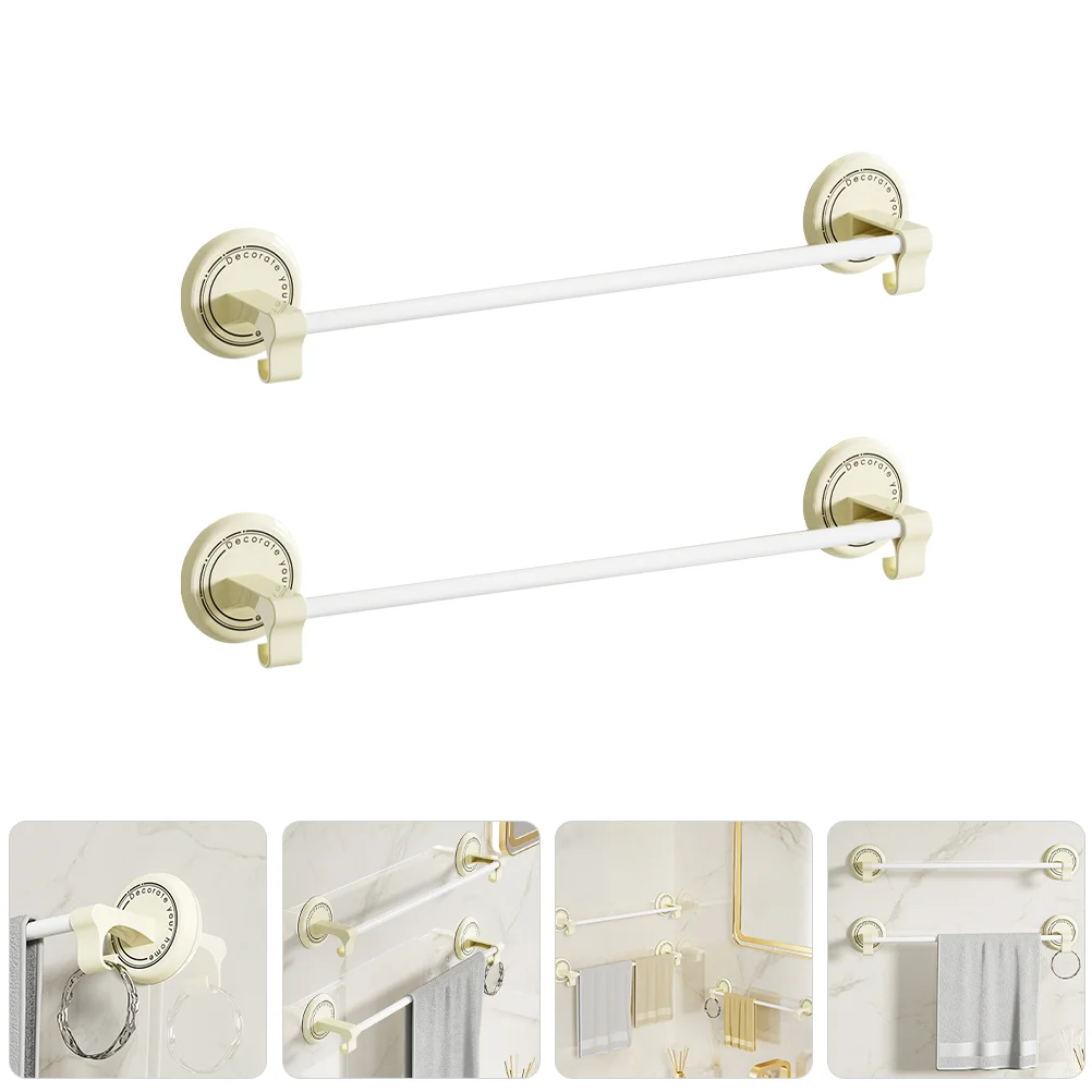 

2 Pcs Cream Towel Racks Bathroom Wall Mounted Bar Holder No Punching White Bars