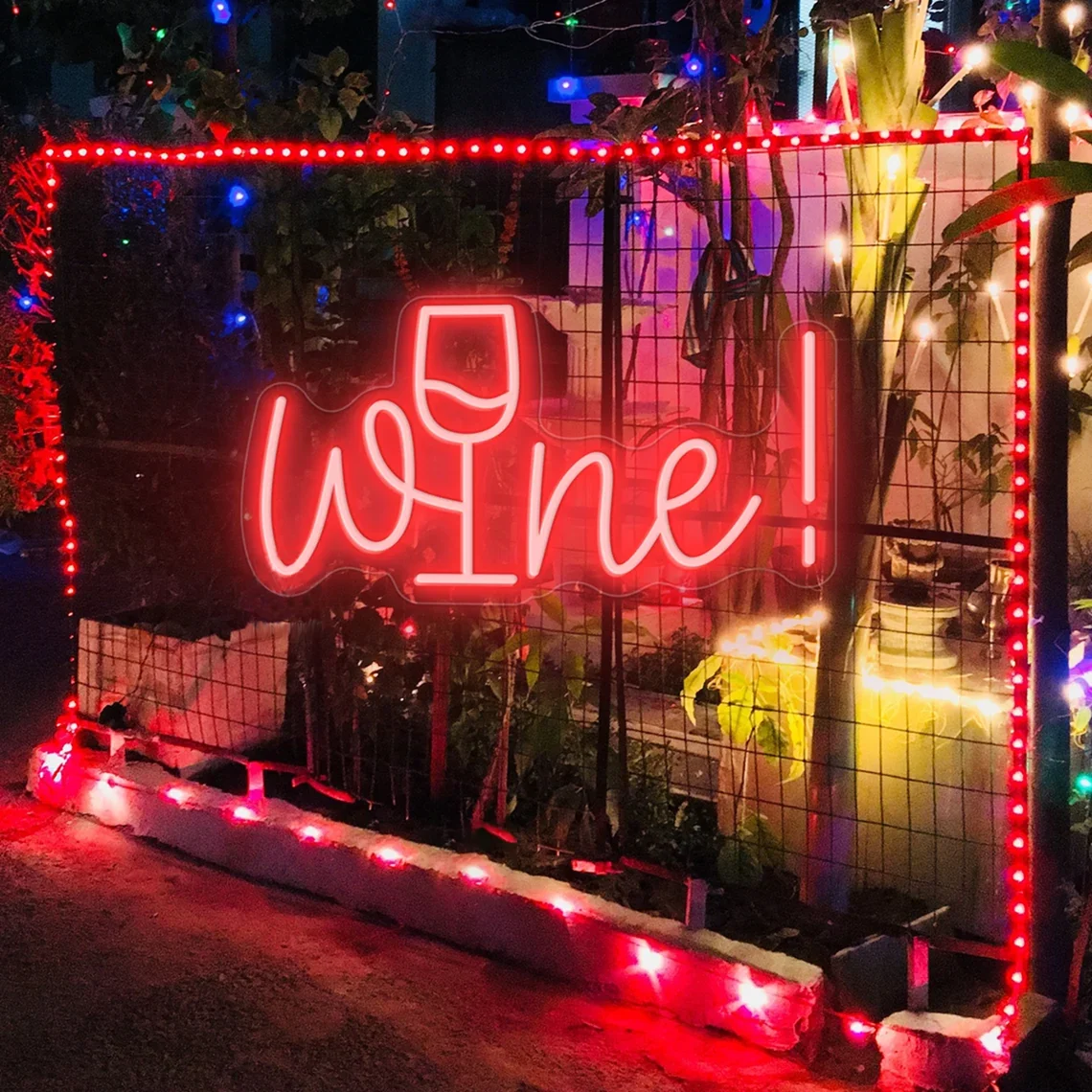 Wine Neon Sign LED Light Wall Decor Red Wine Light up Signs Home Bar Pub Living Room Bedroom Club Man Cave Cafe Party Decoration
