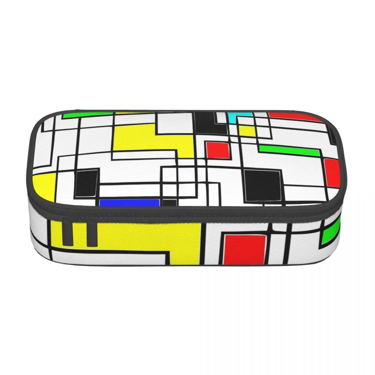 

De Stijl Print Pencil Case Random Squares Big Vintage Zipper Pencil Box Girls Boys School Pen Bags