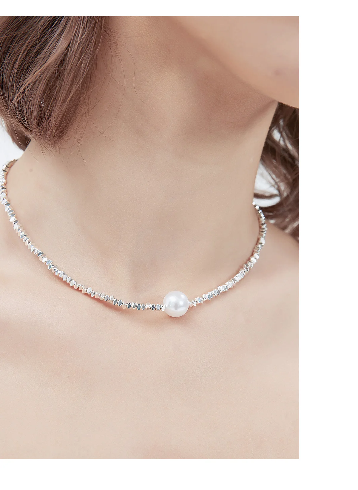 

Broken silver love pearl necklace female explosive design sense advanced collarbone chain Light luxury minority choker collarbon