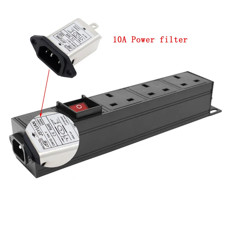 

PDU Power Distribution Unit for Cabinet Strip Socket 3 way UK Plug Outlets C14 Interface 10A power filter