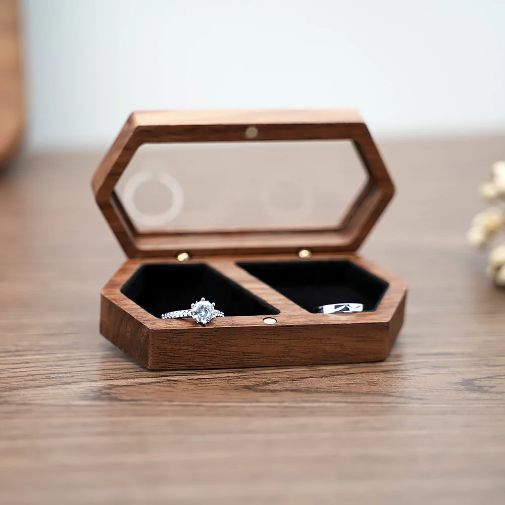 Wooden Clear Lid Jewelry Box Double Grid Jewellery Case Wedding Display Jewelry Storage Organizer Earring Ring Necklace Gift Box