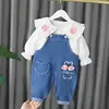 Cute Spring Autumn Children Cotton Clothes Baby Girls Suit fot cute top+ denim Pants 2Pcs/sets Out Kid Fashion Clothing sets 1