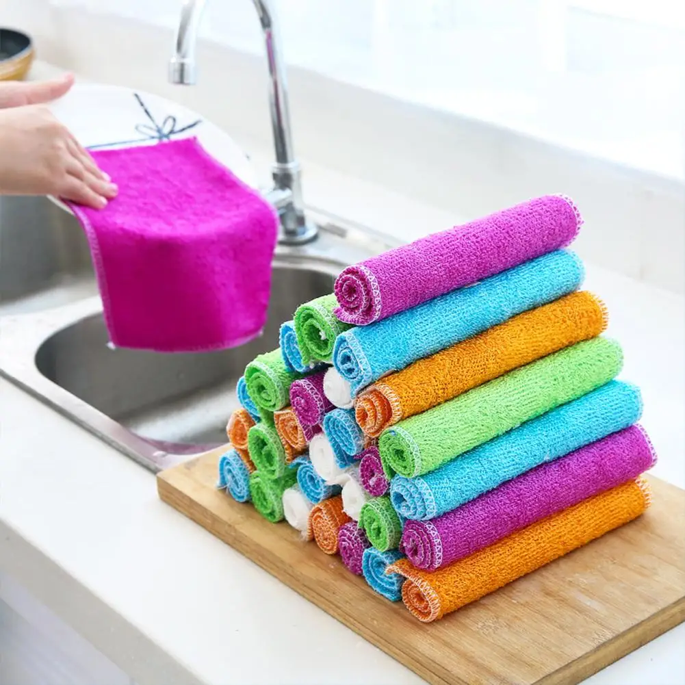 

Bamboo Fiber30*27cm Double-layer Dish Towel Rag Household Cleaning Accessories