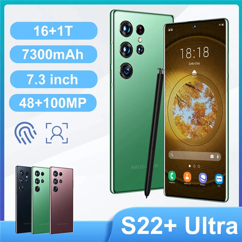 

Global Version 2022 New S22+ Ultra 7.3 Inch Smartphones 16GB+1TB 7300mAh 4G/5G Network Unlock Cell Phone Dual SIM Android Phones