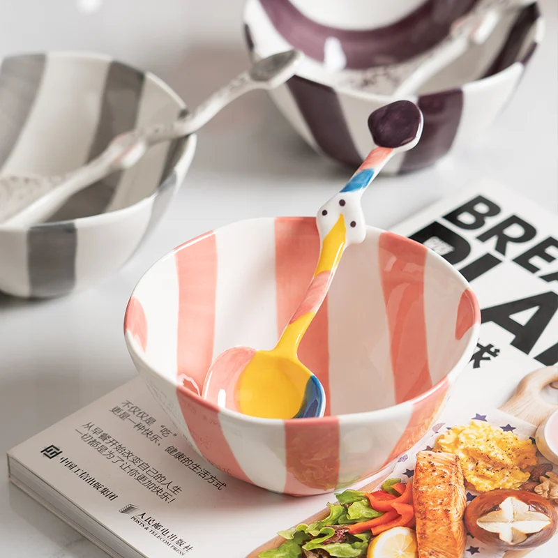Creative Morange Pattern Irregular Ceramic Bowl Ins Girl Heart Lovely Dessert Yogurt Bowl Breakfast Oatmeal Bird's Nest Bowls