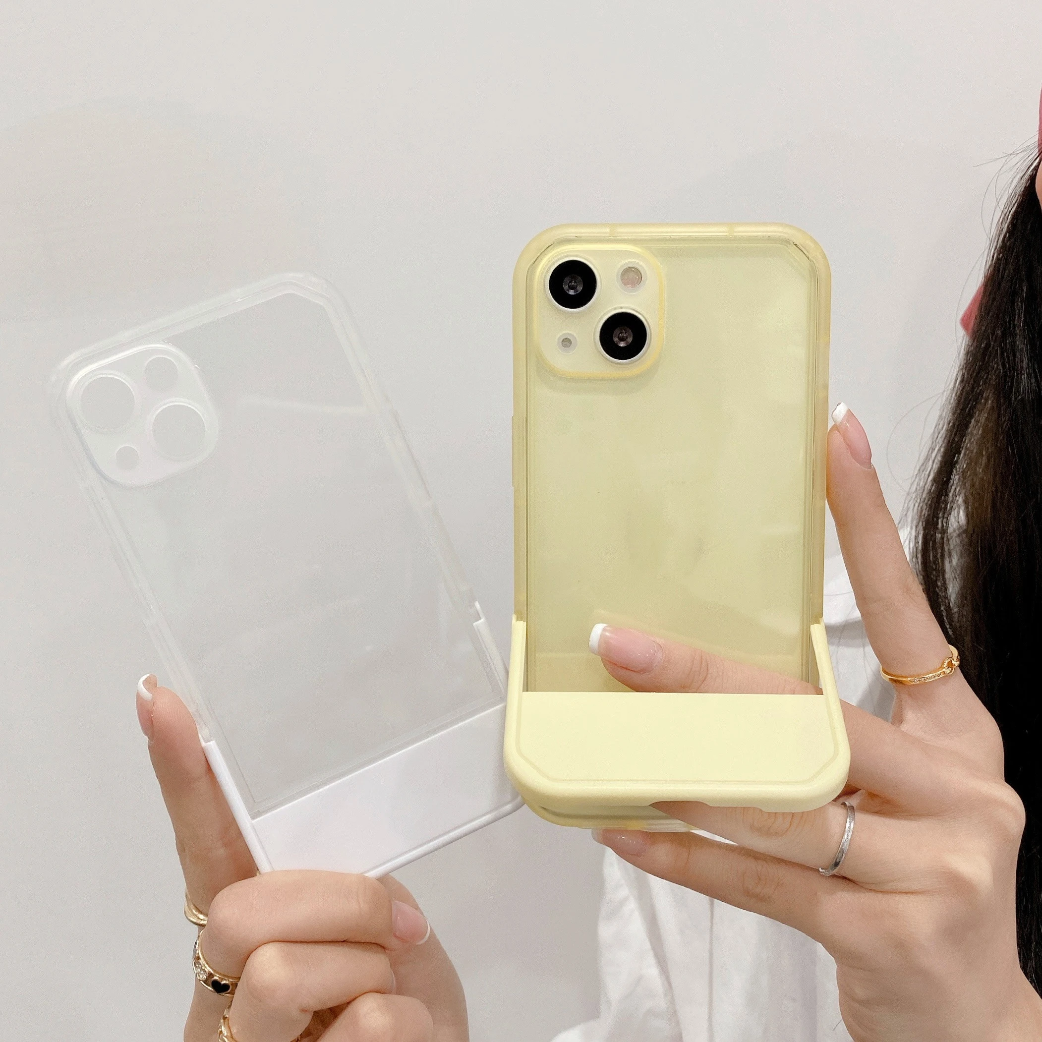 Solid Chair Holder Stand Transparent Silicone Case For iPhone 13 12 Pro Max Clear Soft Bumper Cover iPhone 11 7 8 Plus X XS X