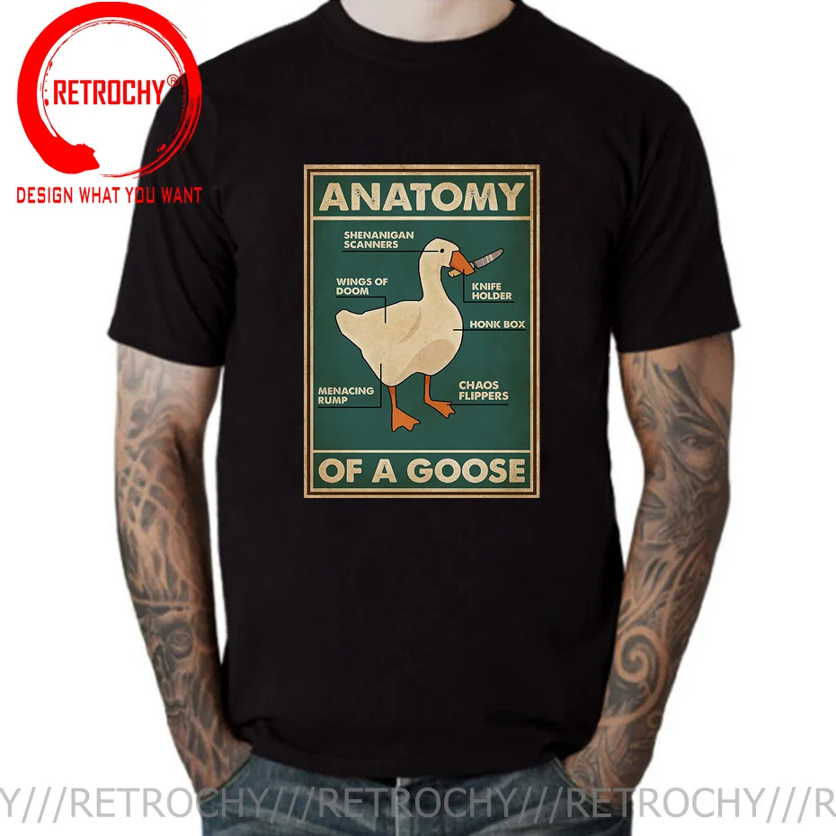 

Anatomy Of A Goose Funny Duck Graphic Gaming Gamer Vintage Men's Black T Shirt Harajuku Gothic Men Tshirt Ullzang Streetwear Top