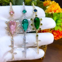 soramoore luxury summer green long pendant earrings full cubic zirconia for women wedding trendy earrings bijoux high quality