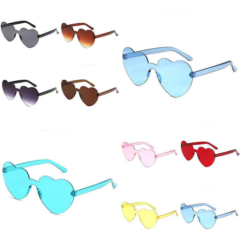 

Love Heart Shape Sunglasses Women Rimless Frame Tint Clear Lens Colorful Sun Glasses Female Red Pink Yellow Shades Travel
