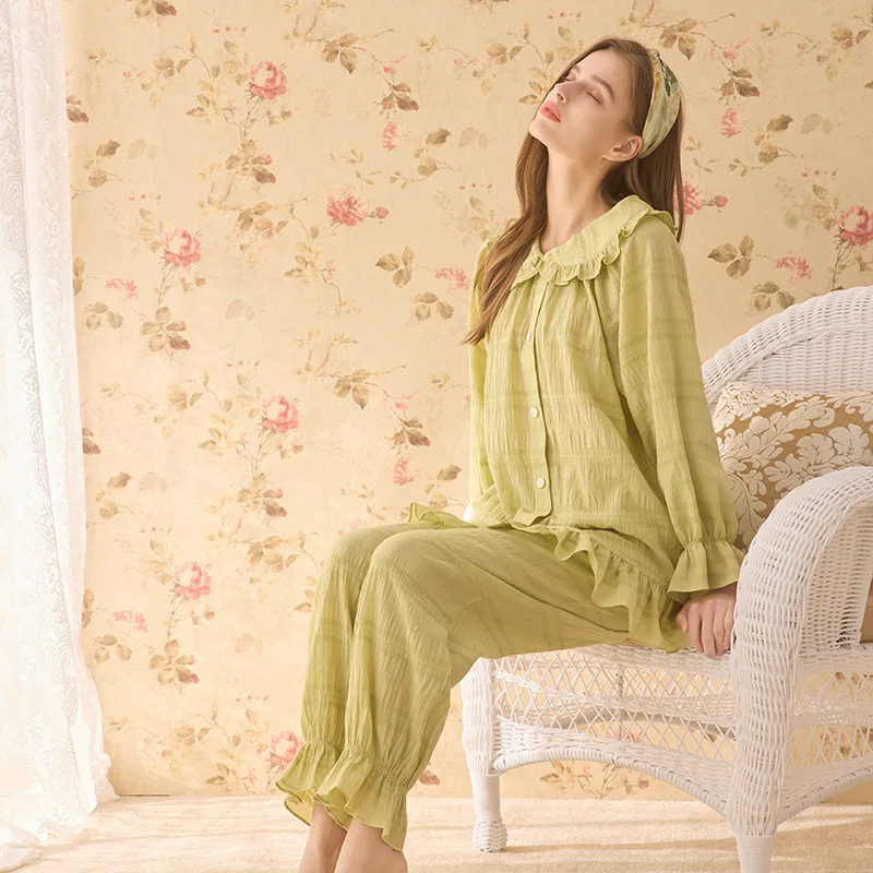 

Женский мягкий пижамный комплект из двух предметов, модель 100% Хлопковая пижама, костюм, новая весенняя одежда для сна, милая Пижама, домашняя одежда, повседневное нижнее белье, 2023