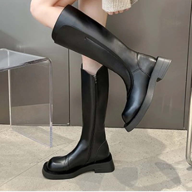 

Winter Platform Knee High Shoes Zipper Flats Punk Women Chelsea Boots New Casual Brand Gladiator 2023 Fad Designer Femme Boots