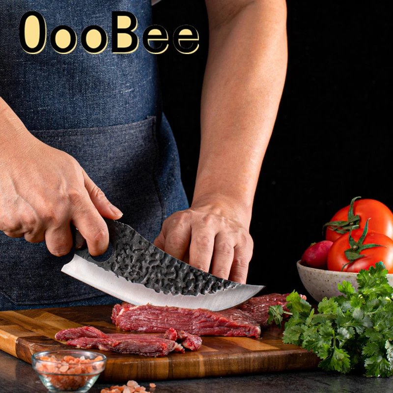 

Шеф-нож из высокоуглеродистой стали, защитный кухонный резец, острый кожаный чехол, для нарезки мяса